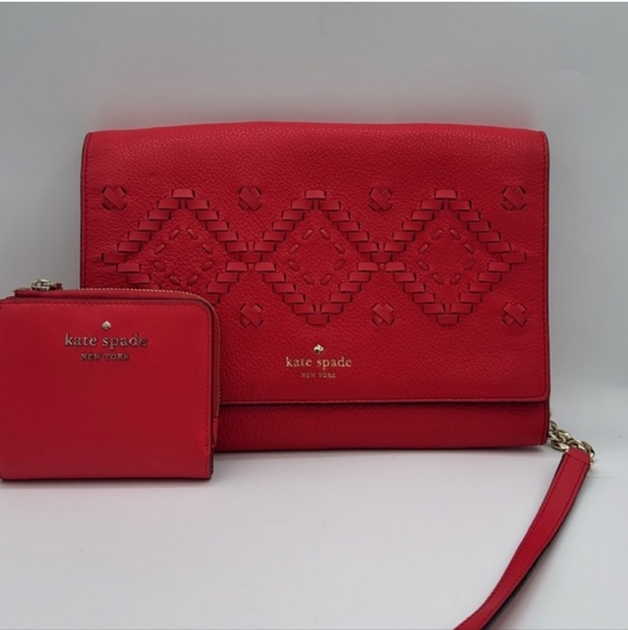 Kate Spade Red Quilted Crossbody Bag with Gold Accents and a - Main Image